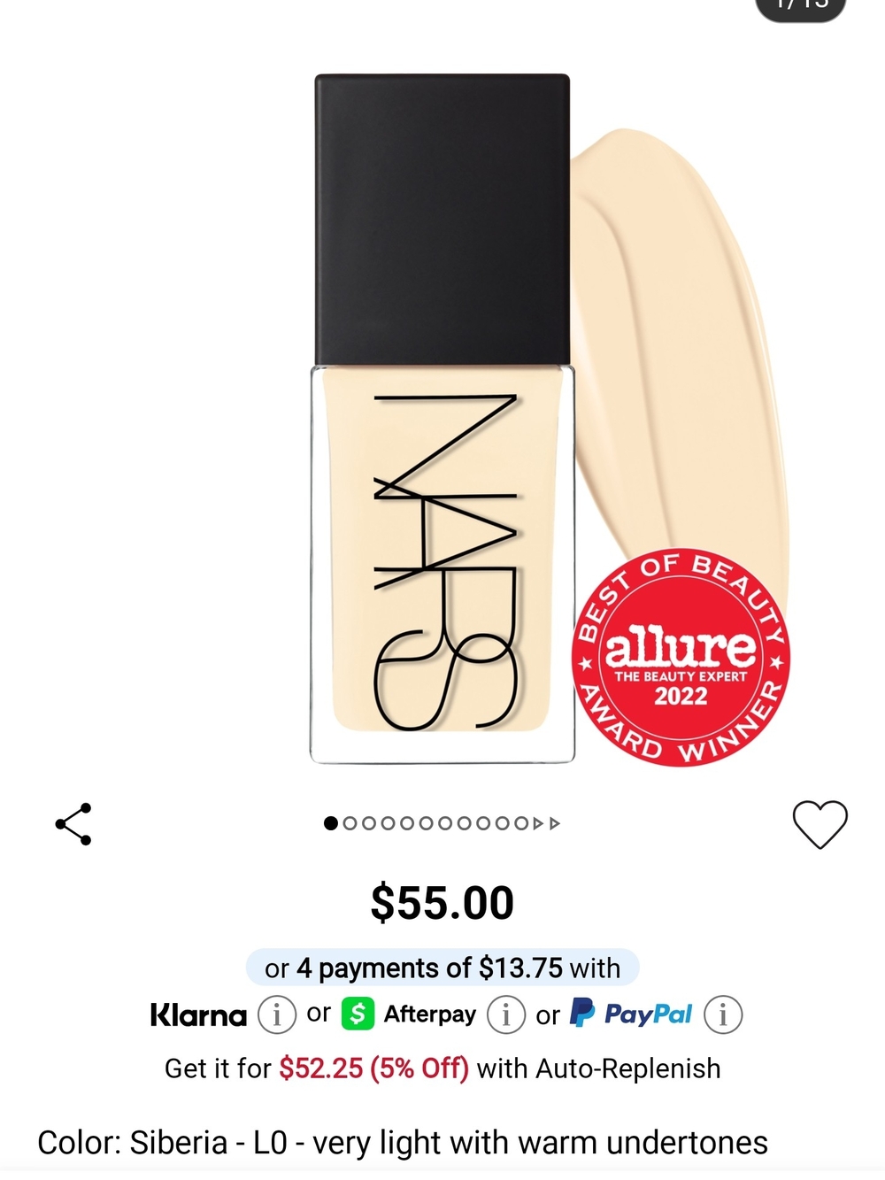 NARS Sheer Glow Foundation — Siberia (Very Light Warm)